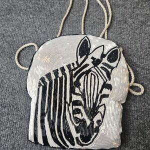 Vintage Beaded Zebra Purse Sequins 90s Cord Strap